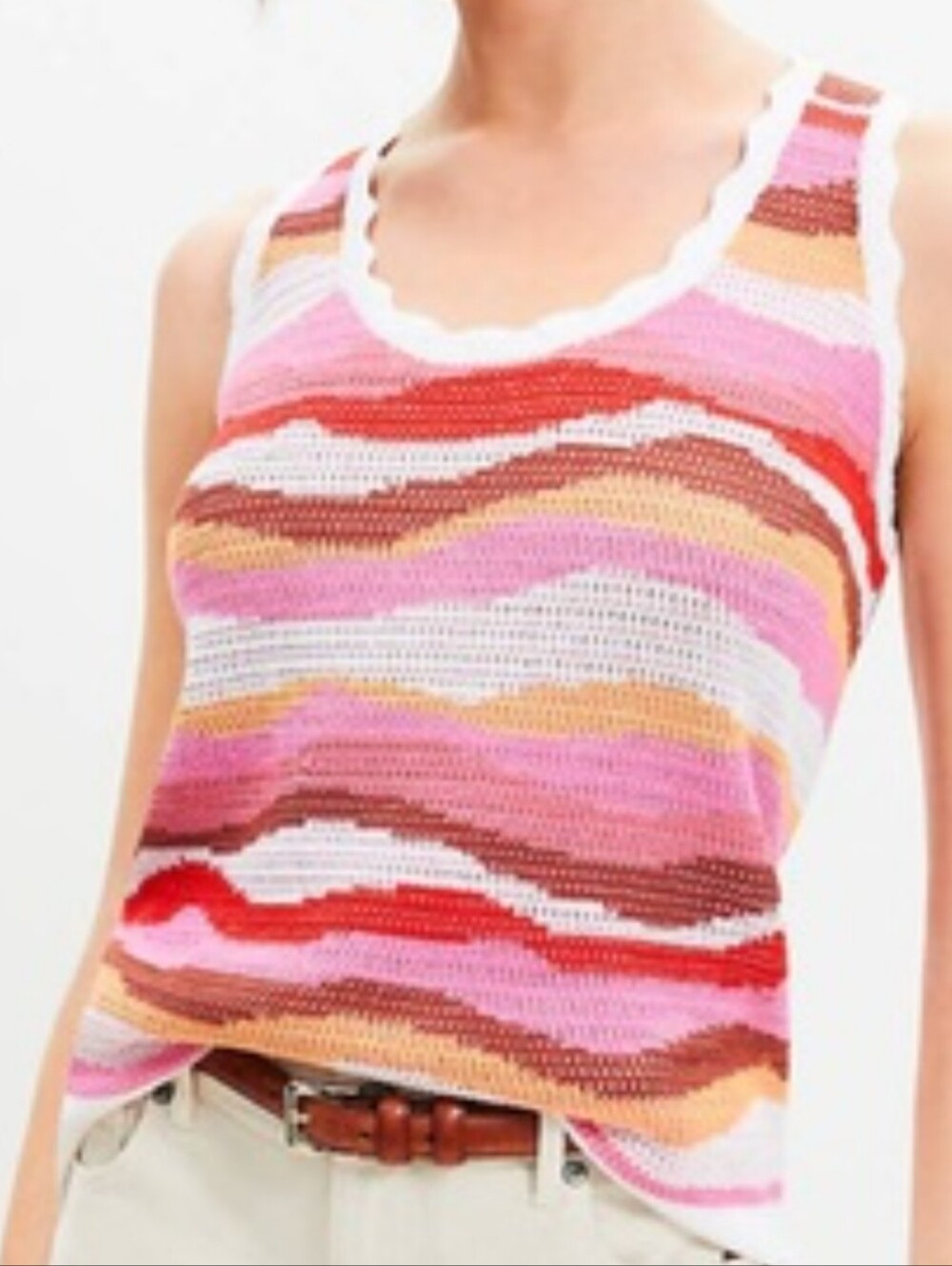 Loft Women’s Multicolor Striped Knit Tank Top - Pink/Red Wave. Sz XL